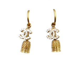 Chanel Vintage Gold Plated CC Opal Crystal 3 Way Thimble Piercing Earrings