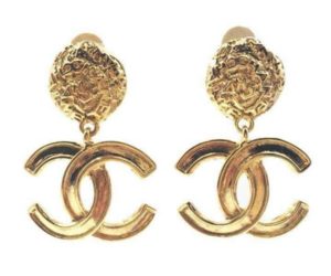 Chanel Vintage Gold Plated CC Textured Clip on Earrings