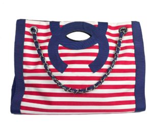 Chanel Rare Blue Red CC Handle Stripe 3 way Bag