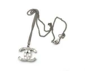 Chanel Silver CC Baguette Double Face Pendant Necklace