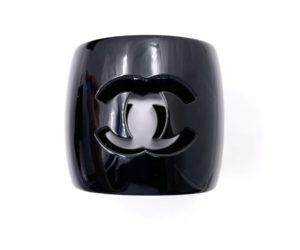 Chanel Vintage Black CC Cutout XL Thick Bangle Bracelet