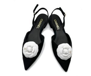 Chanel Brand New Sold Out White CC Black Fabric Leather Slingback Sandals