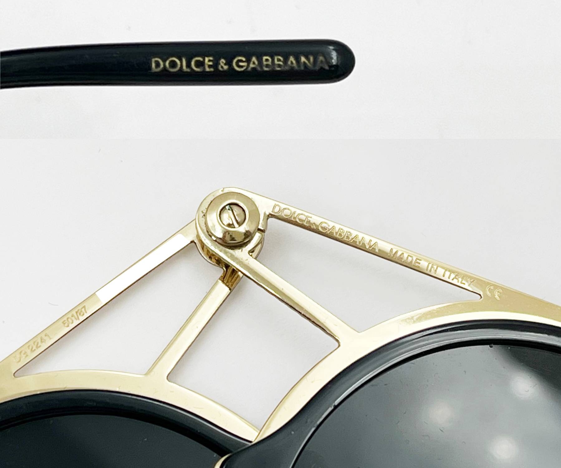 Dolce &Gabbana Rare Brand New Black Metallic DG Fatto A Mano Foldable Sunglasses - Image 5