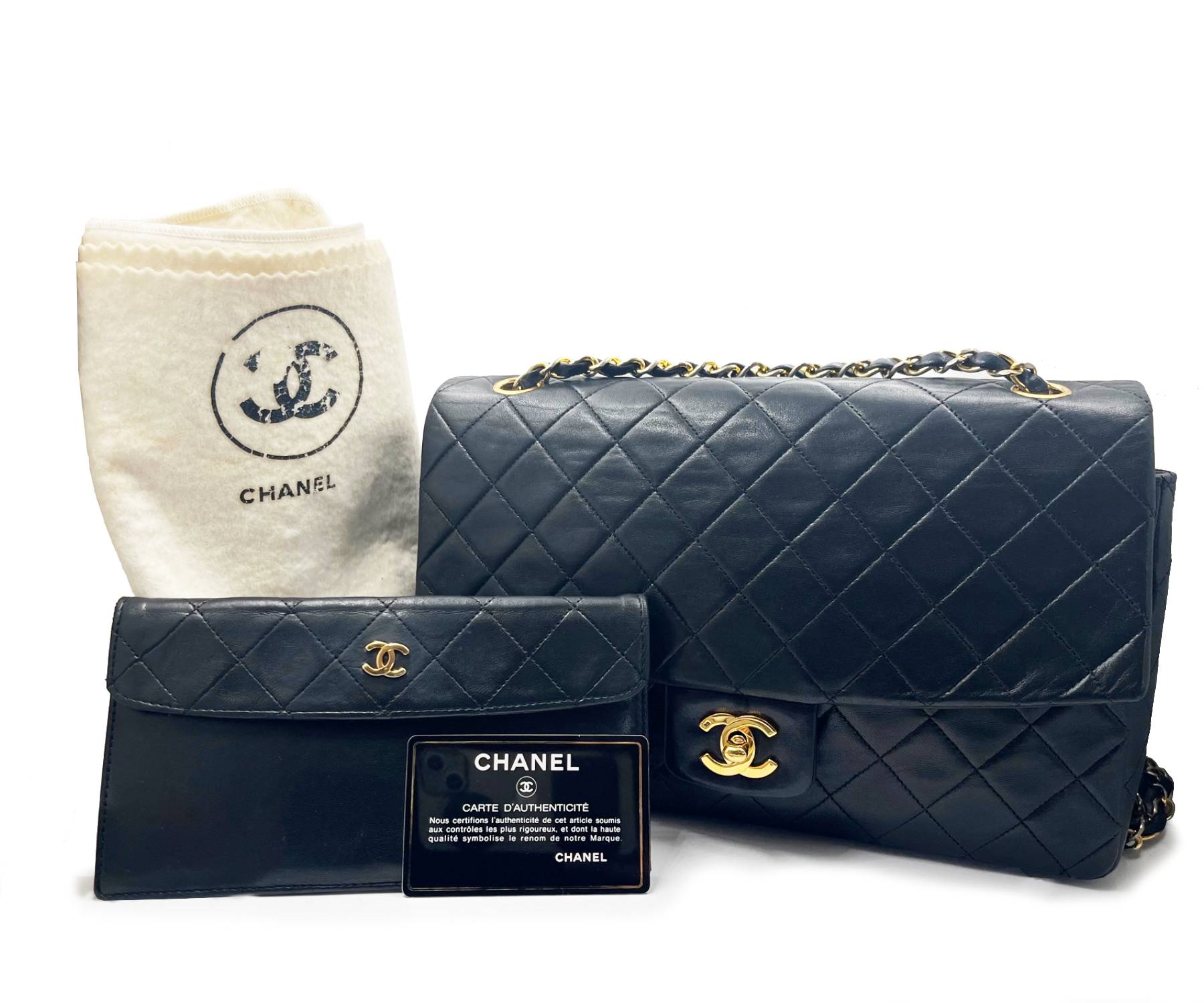 Chanel Vintage RARE Classic Flap Black Wallet Shoulder Bag Set - Image 2