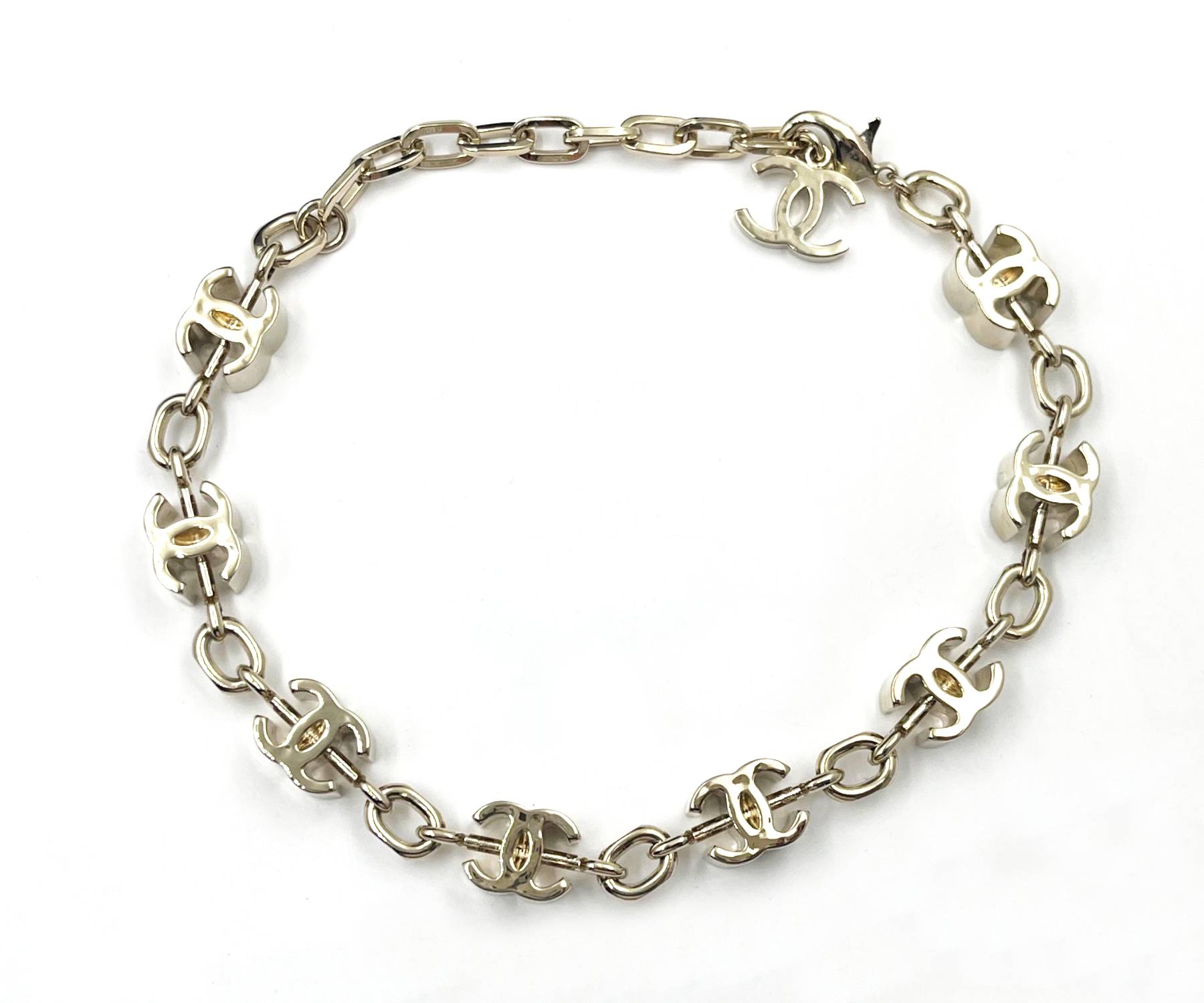 Chanel Brand New Light Gold Multi Textured CC Chain Choker Necklace