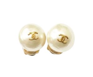 Chanel Classic Gold Plated CC Small Pearl Clip on Earrings