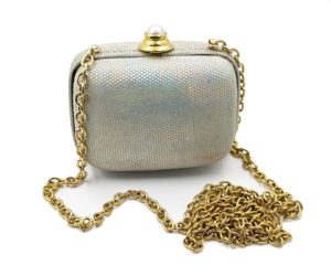 Escada Vintage Silver Leather Mini Hard Case Cross Body Bag