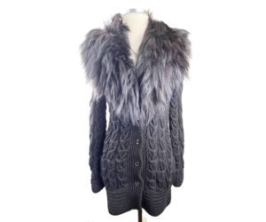 Gucci Black Wool Alpaca Blended Chunky Cable Long Cardigan with Removable Fox collar