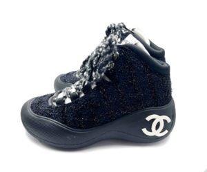 Chanel Brand New White CC Black Tweet Ski Boots with Spikes