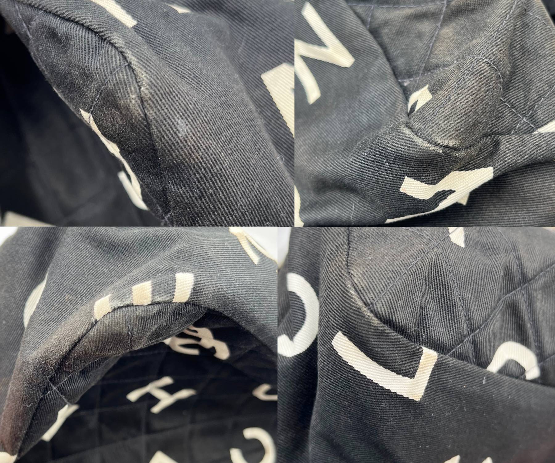 Chanel Vintage White Logo Black Canvas Tote Bag - Image 3