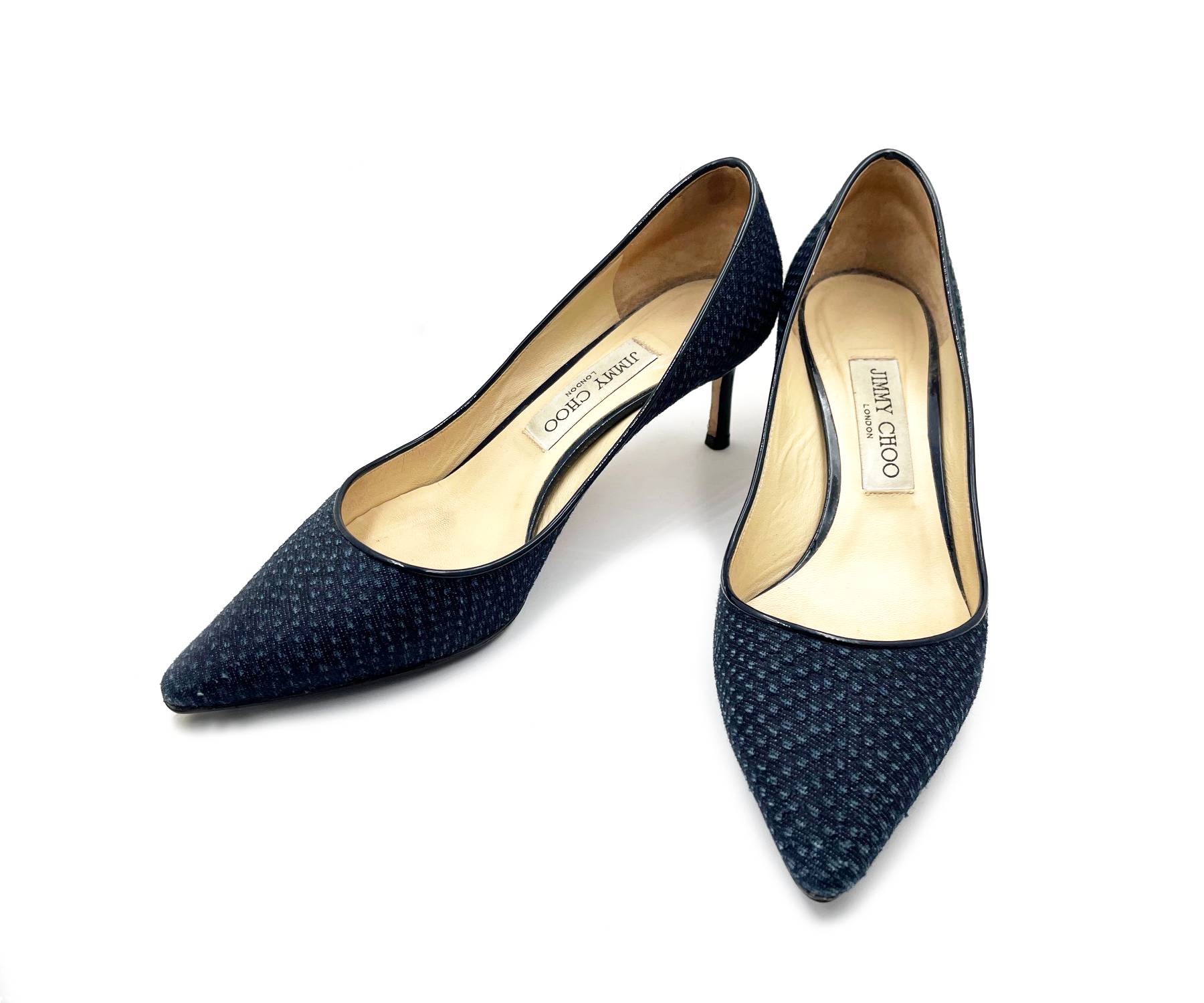 Jimmy Choo Navy Fabric Tweed Kitten Heels Pumps - LAR Vintage