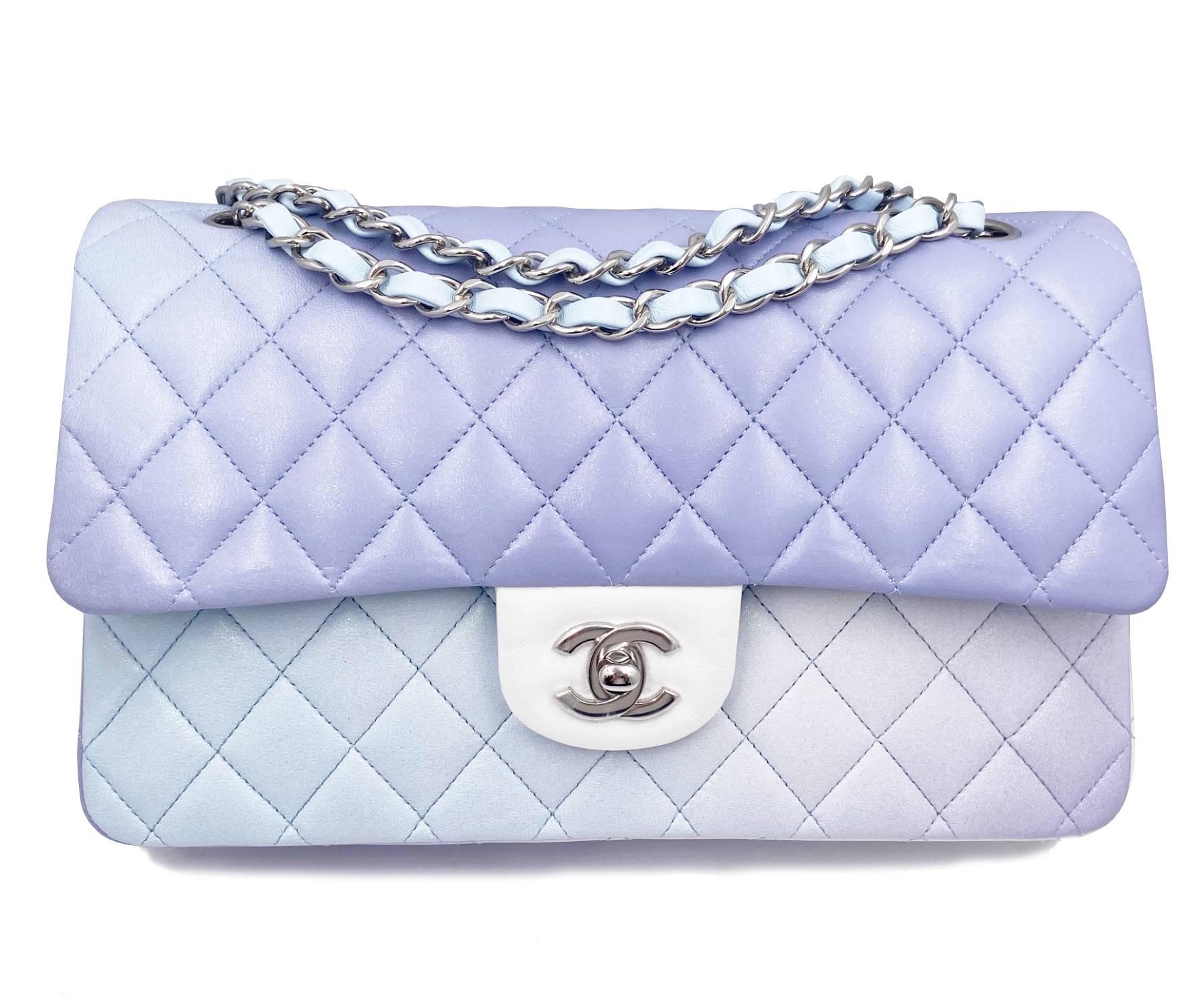 Chanel Brand New Classic Rare 10 Medium Lavender Blue Ombre Degrade Bag