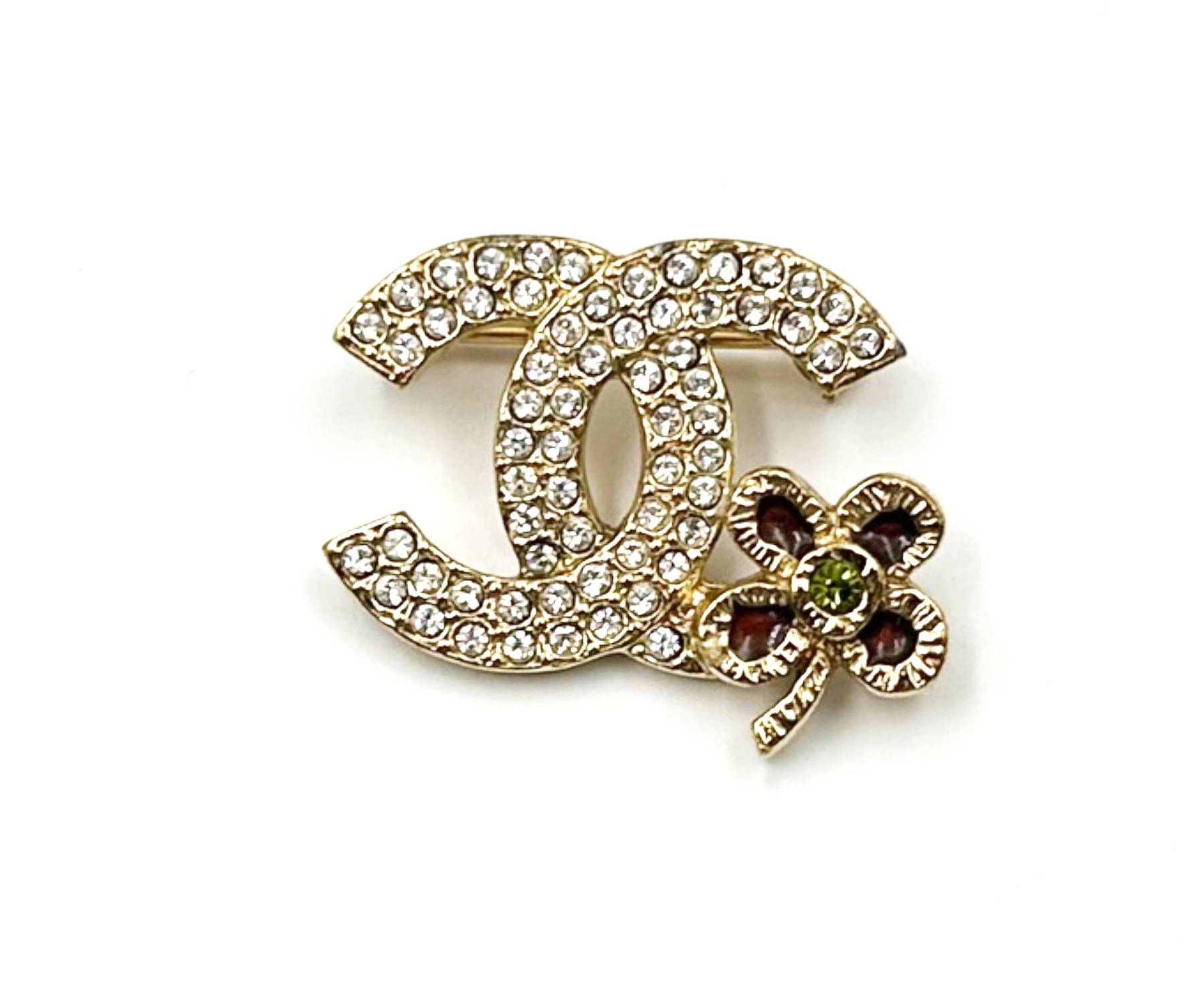 Chanel Small Gold CC Crystal Red Corner Flower Small Brooch - LAR Vintage