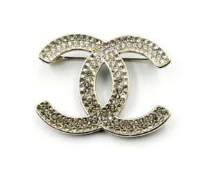 Chanel Brand New Silver Grey Ombre Black Curve Brooch