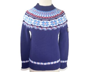 Chanel Brand New Navy Neige Nordic Wool Crew Neck Pullover Sweater