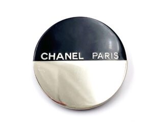 Chanel Silver Black CC Half Half Round Brooch