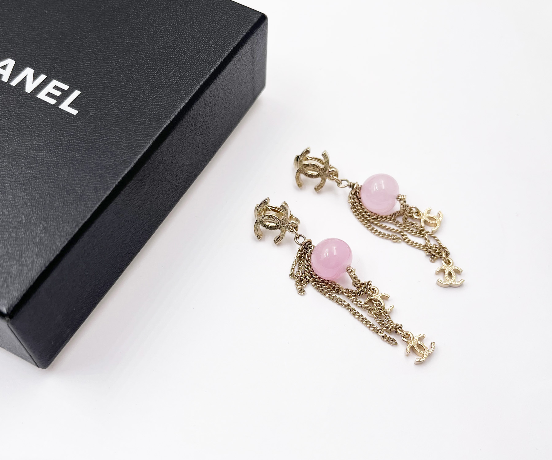 chanel earrings pink silver