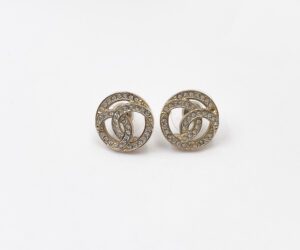 Chanel Gold CC Round Crystal Piercing Earrings