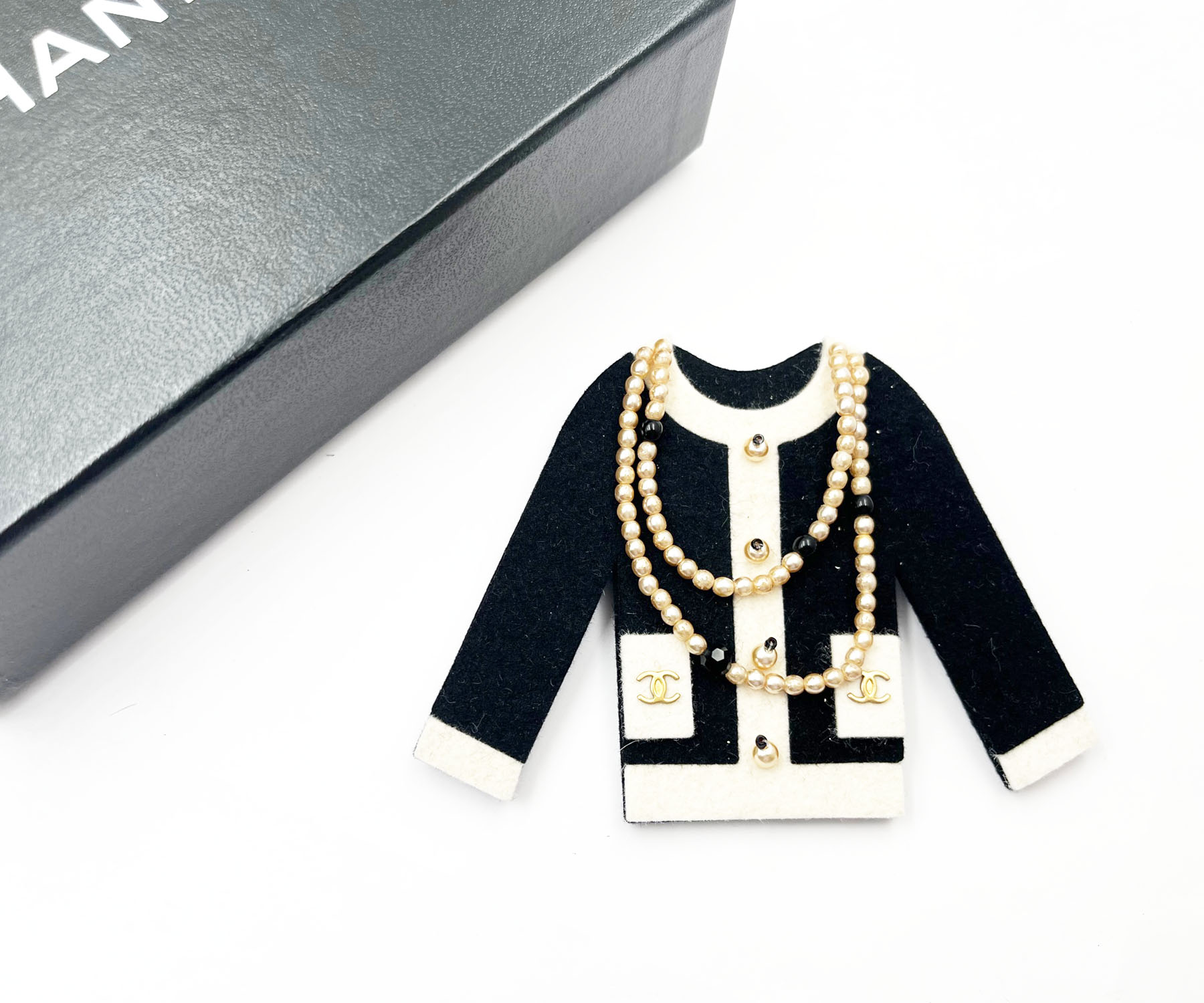 Chanel Rare Vintage Black CoCo Chanel Jacket Necklace Felt Large Brooch -  LAR Vintage
