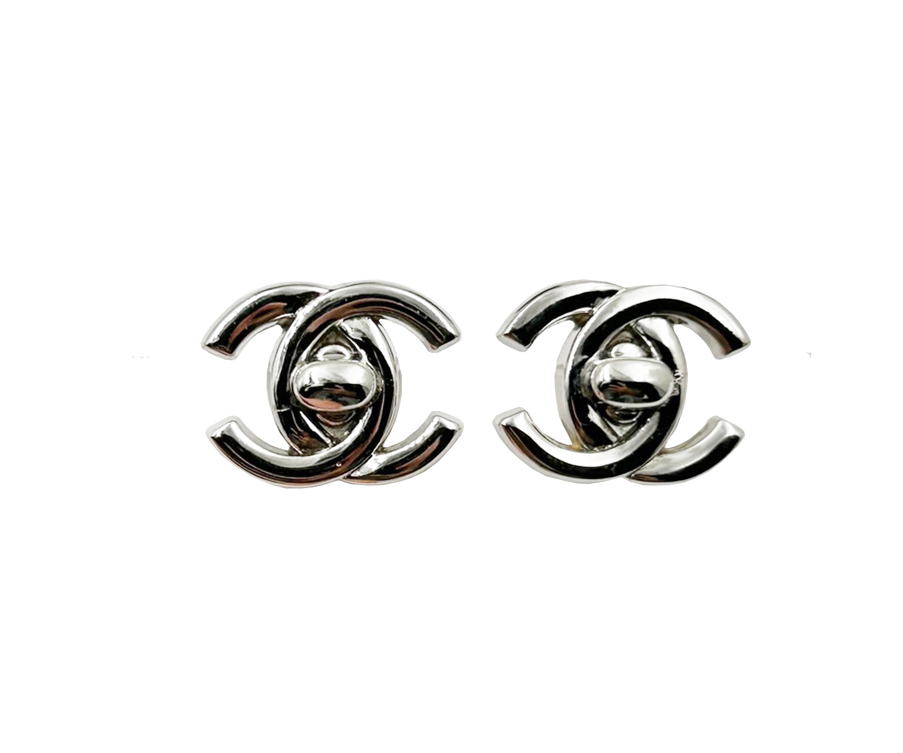 Chanel Vintage Silver CC Turnlock Clip on Earrings