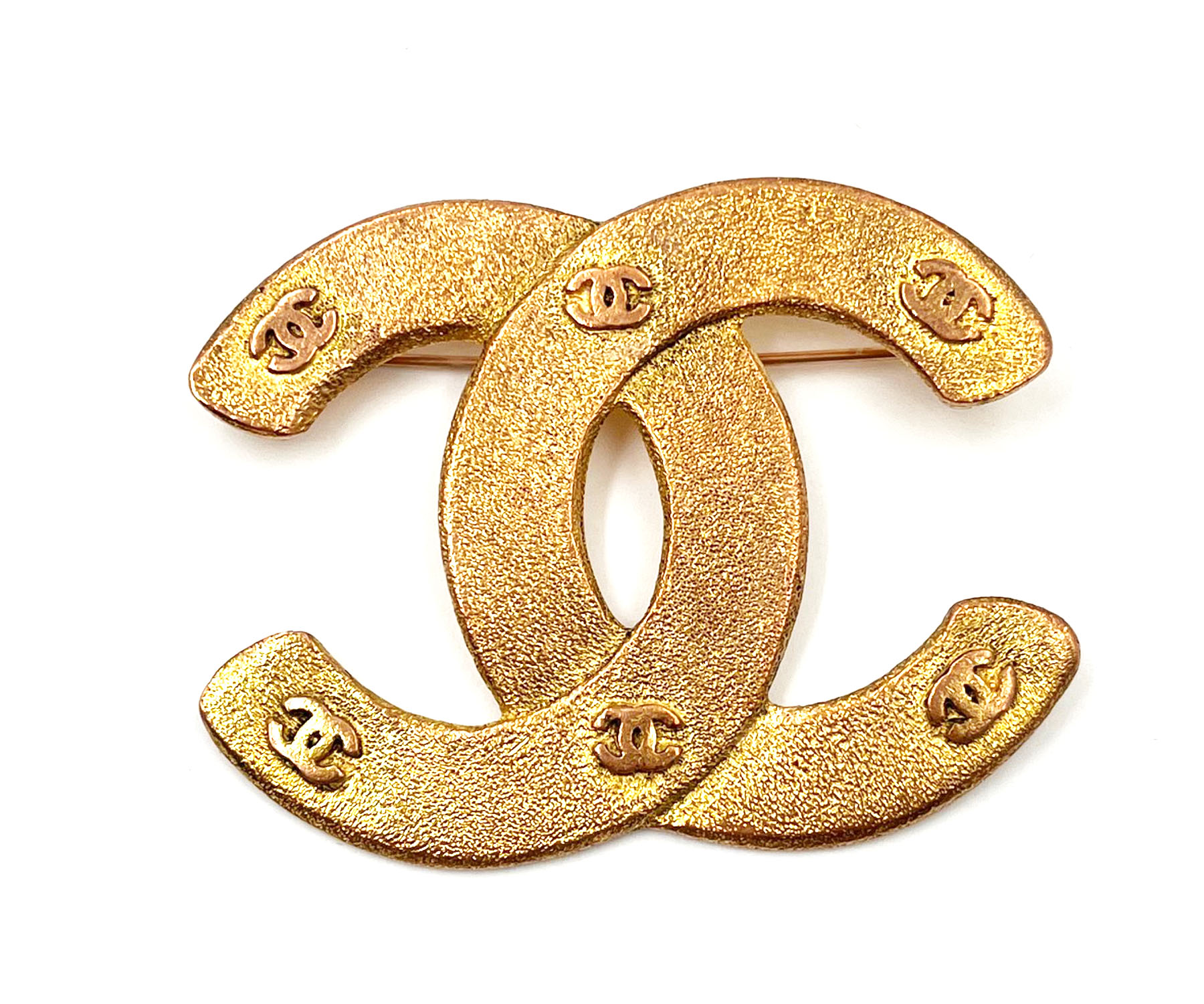 Chanel Vintage Gold Plated Matte CC Mini CC Large Brooch