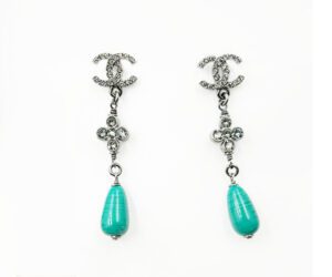 Gun Cc Crystal Flower Grn Stone Lg Dangle Piercin 1