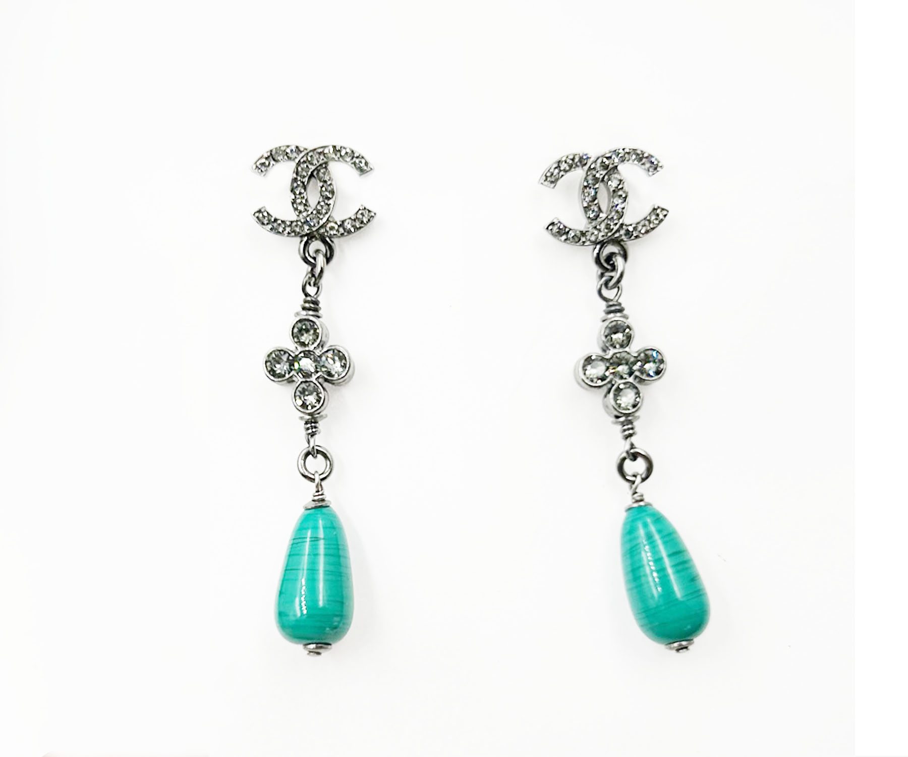 Gun Cc Crystal Flower Grn Stone Lg Dangle Piercin 1