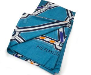 Hermes Blu Bridle Cotton Lg Shawl 1