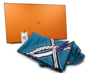 Hermes Blu Bridle Cotton Lg Shawl 2