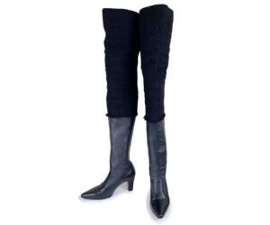 Blk Heeled Over The Knee Tweet Leather Heel Boots 1