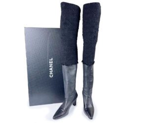 Blk Over The Knee Tweet Leather Heel Boots 2