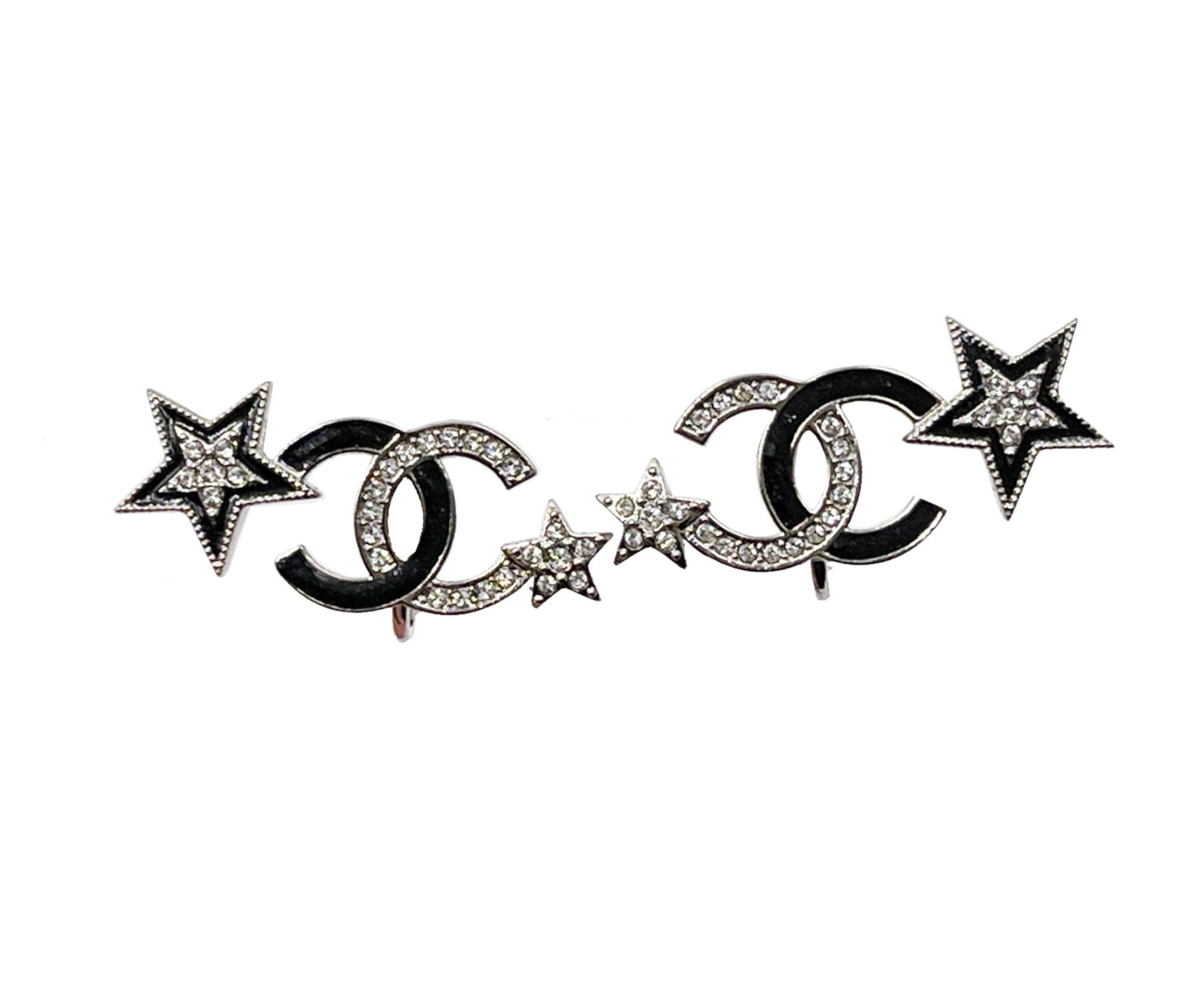 Sil Cc Crystal Blk Enamel Star Ear Cuff Piercin 1