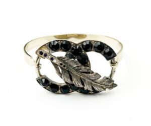 Sil Cc Blk Crystal Feather Bangle Cuff 1