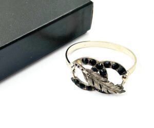 Sil Cc Blk Crystal Feather Bangle Cuff 2