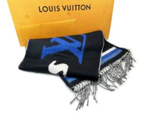 Lv Forward Cashmere Blend Blu Blk Scarf 2