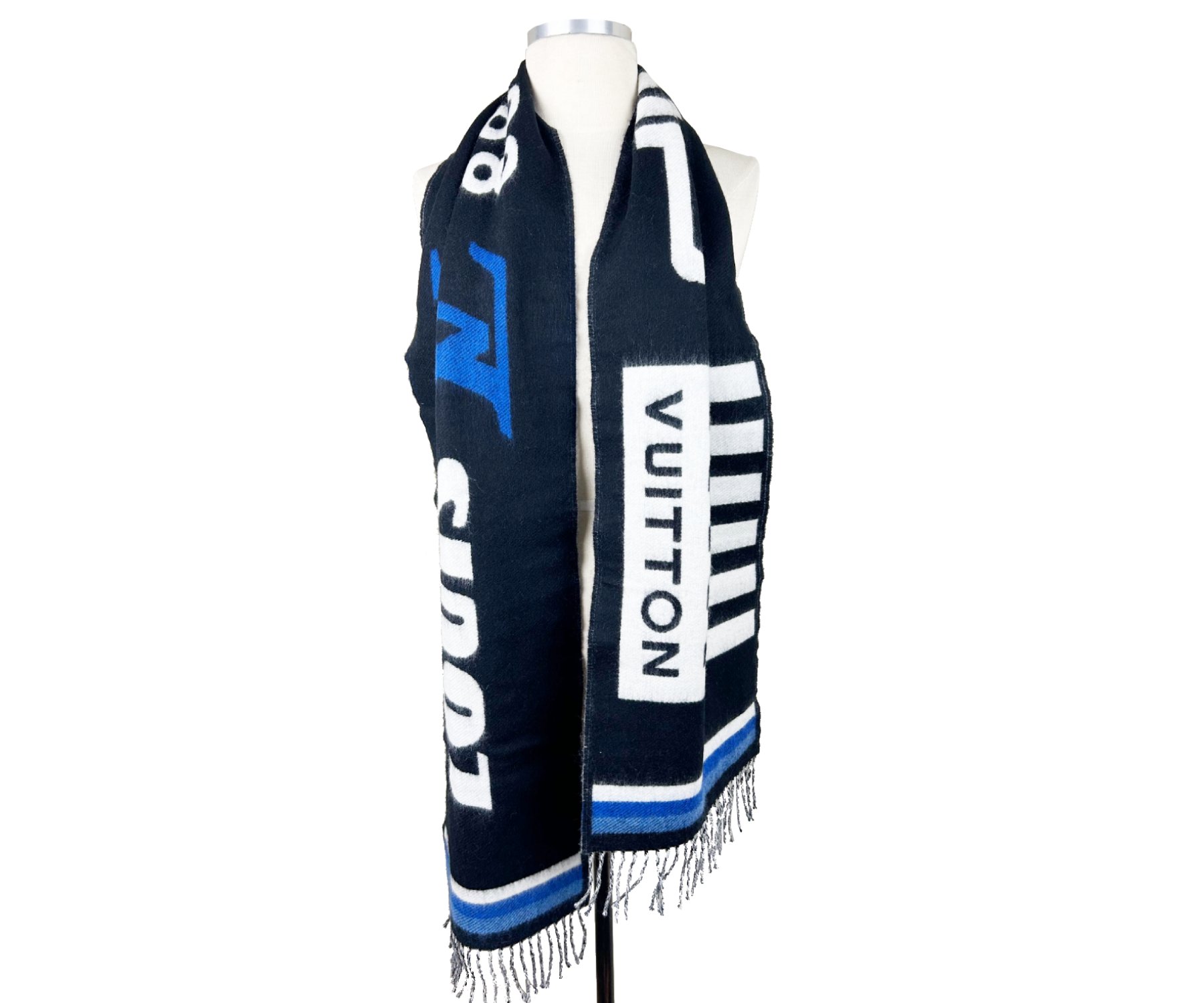 Lv Forward Cashmere Blend Blu Blk Scarf 3