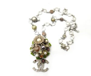 Rare Vin Sil Enemal Flower Lg Pendant Nk