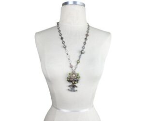 Rare Vin Sil Enemal Flower Lg Pendant Nk