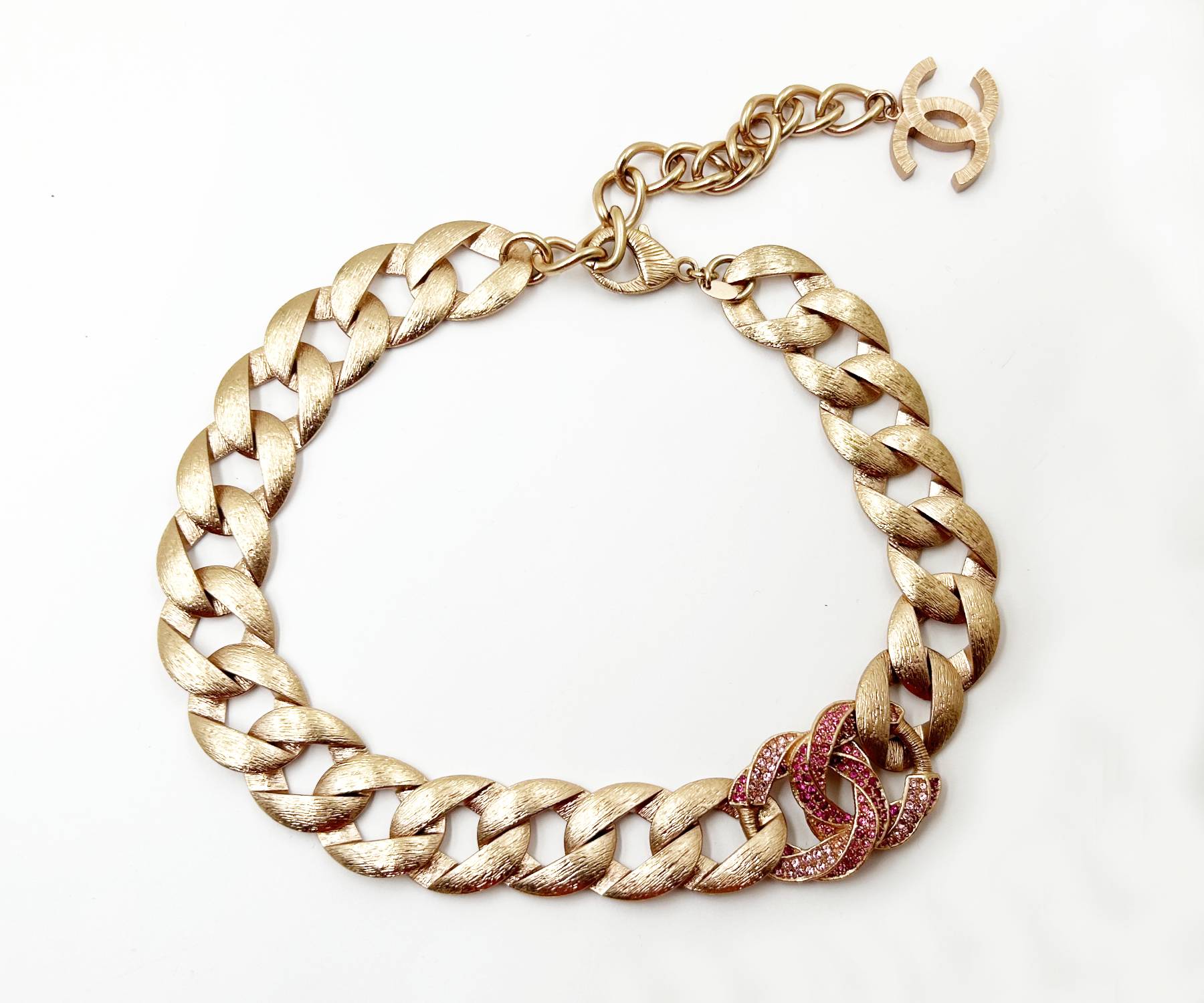 Rose Gd Fuchsia Crystal Cc Chain Choker