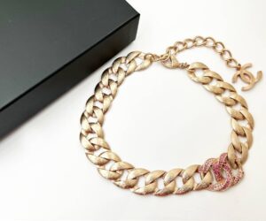 Rose Gd Fuchsia Crystal Cc Chain Choker