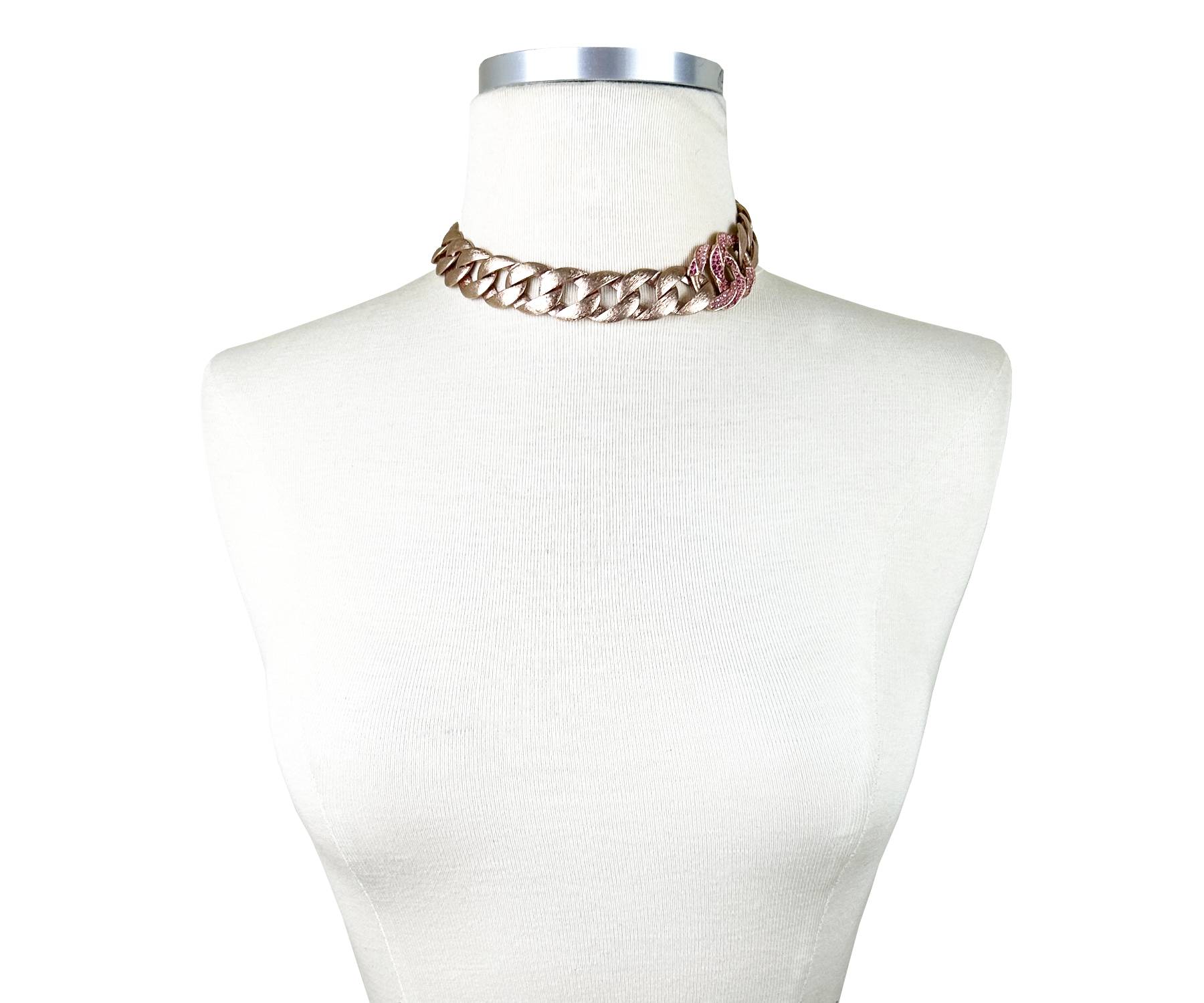 Rose Gd Fuchsia Crystal Cc Chain Choker