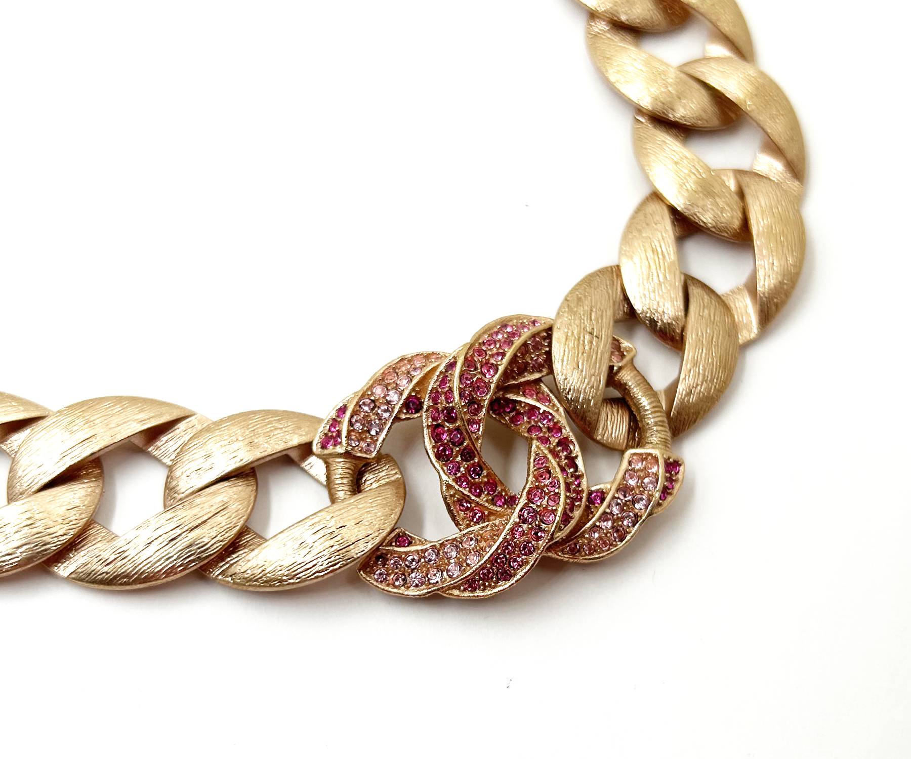Rose Gd Fuchsia Crystal Cc Chain Choker
