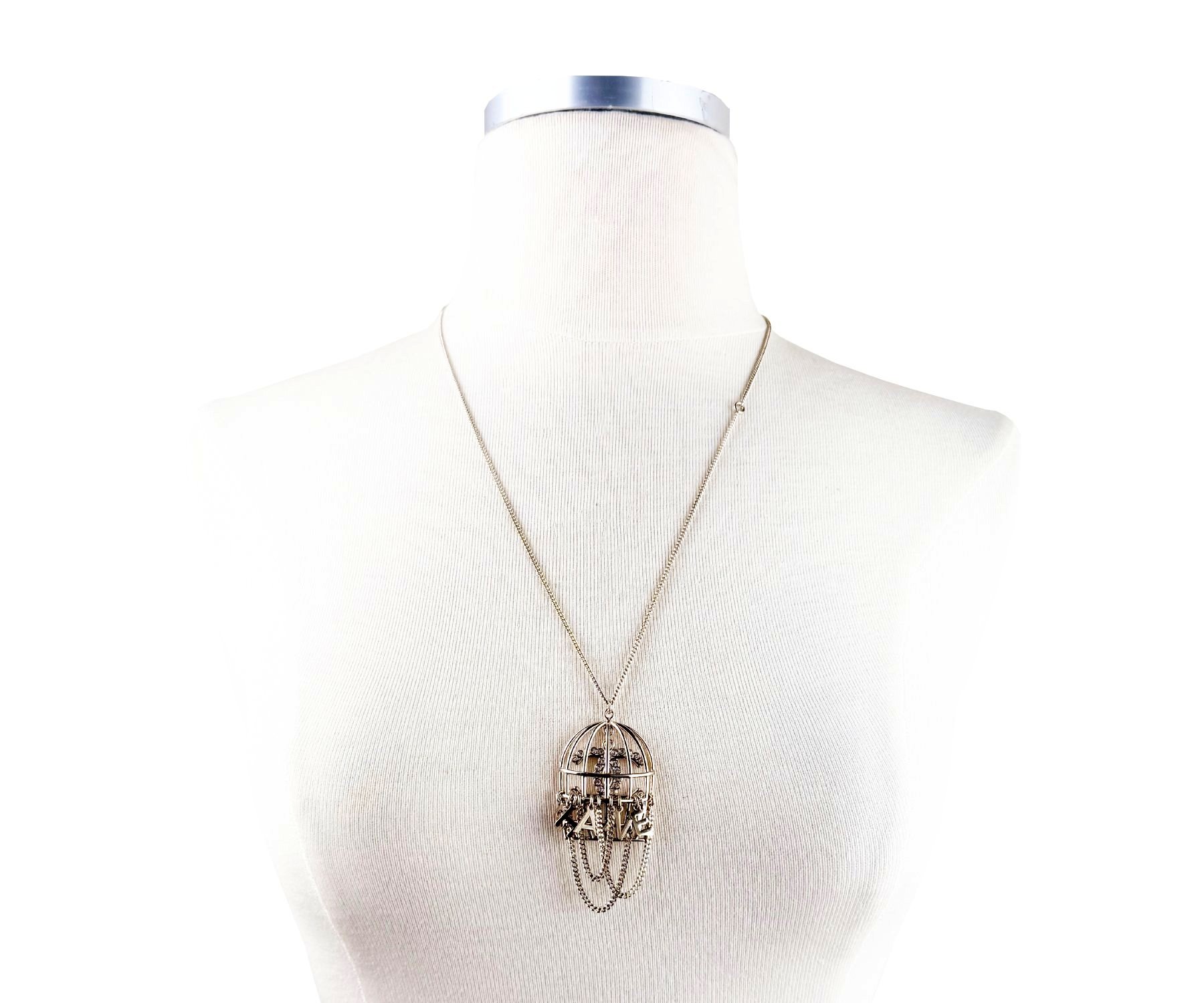 Gd Cc Letter Crystal Bird Cage Pendant Nk