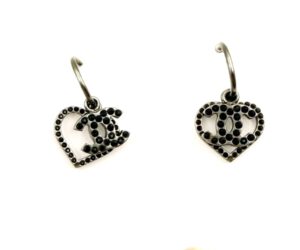 Sil Heart Cc Blk Crystal Hoop