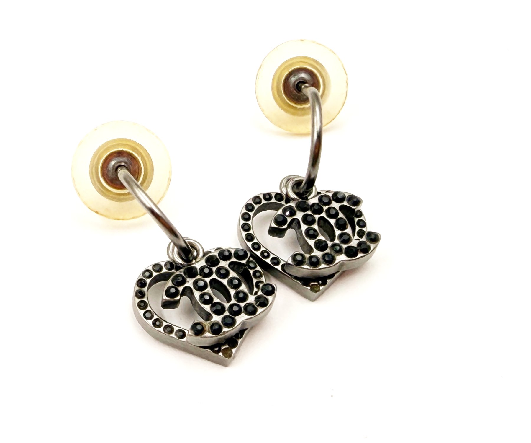 Sil Heart Cc Blk Crystal Hoop