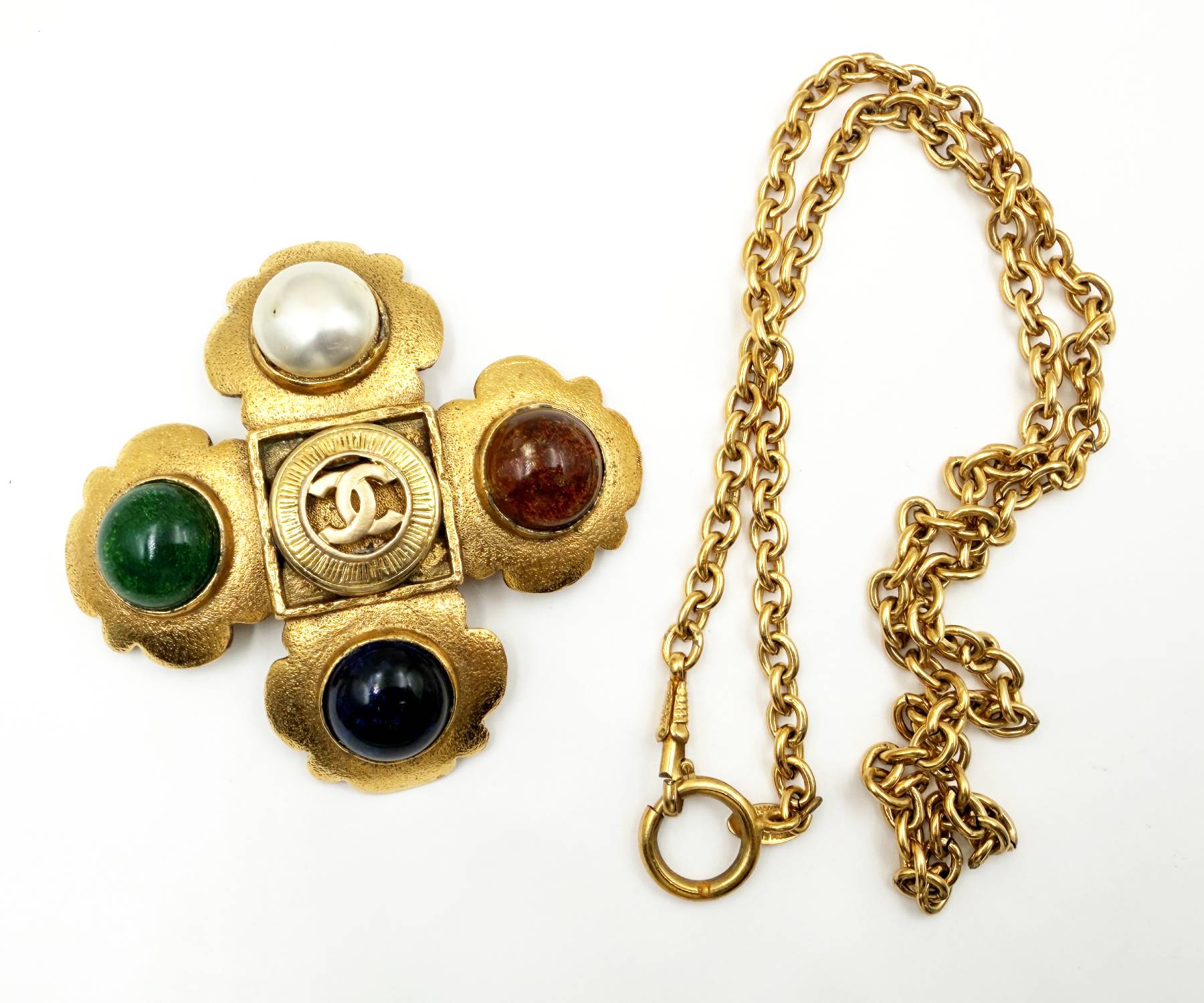 Vin Gp Cc Pearl Stone Cross Lg Br Pendant Nk