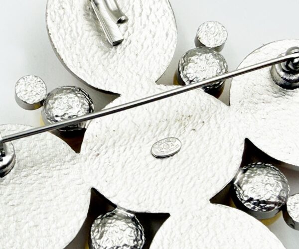 Chanel Silver CC Crystal Cream Yellow Peach Stone Cross Large